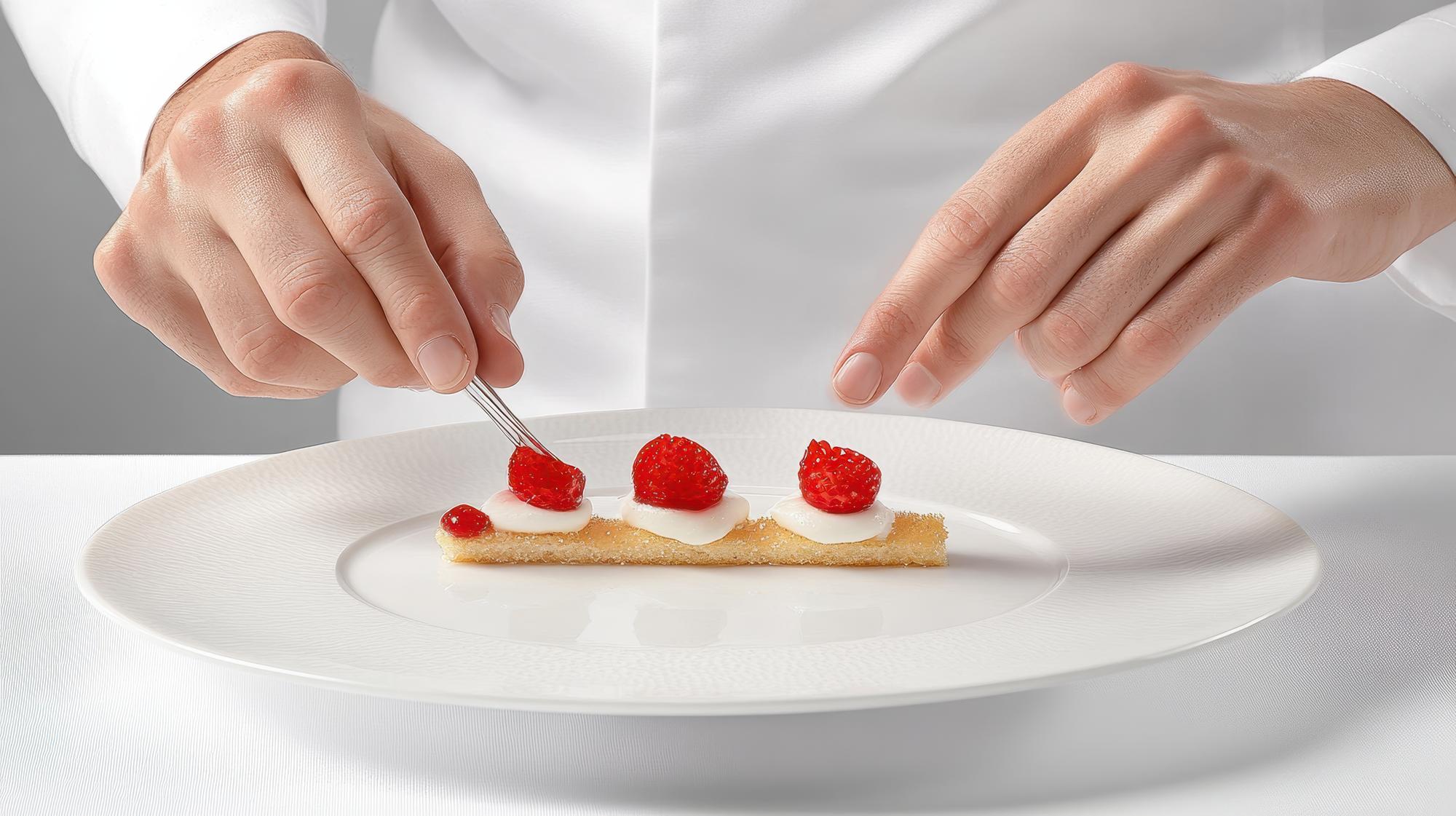 chef arranging a plated dessert